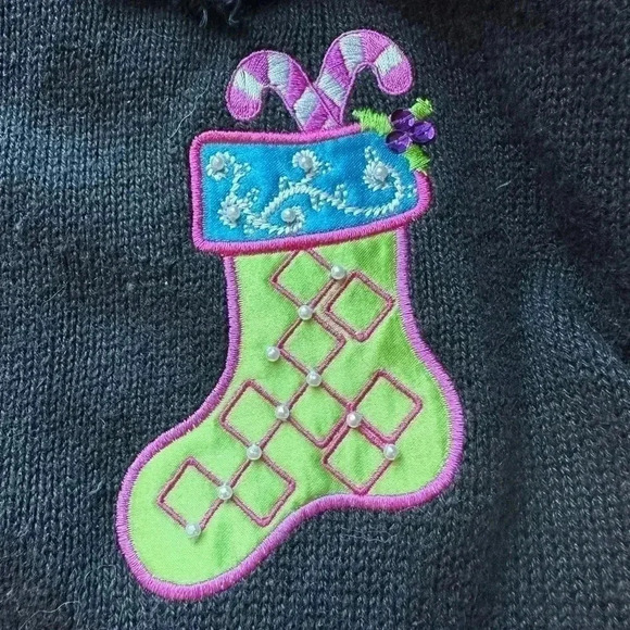 Merry & Bright Christmas Sweater Vest Womens 3X Black Embroidered Beaded - Picture 9 of 10